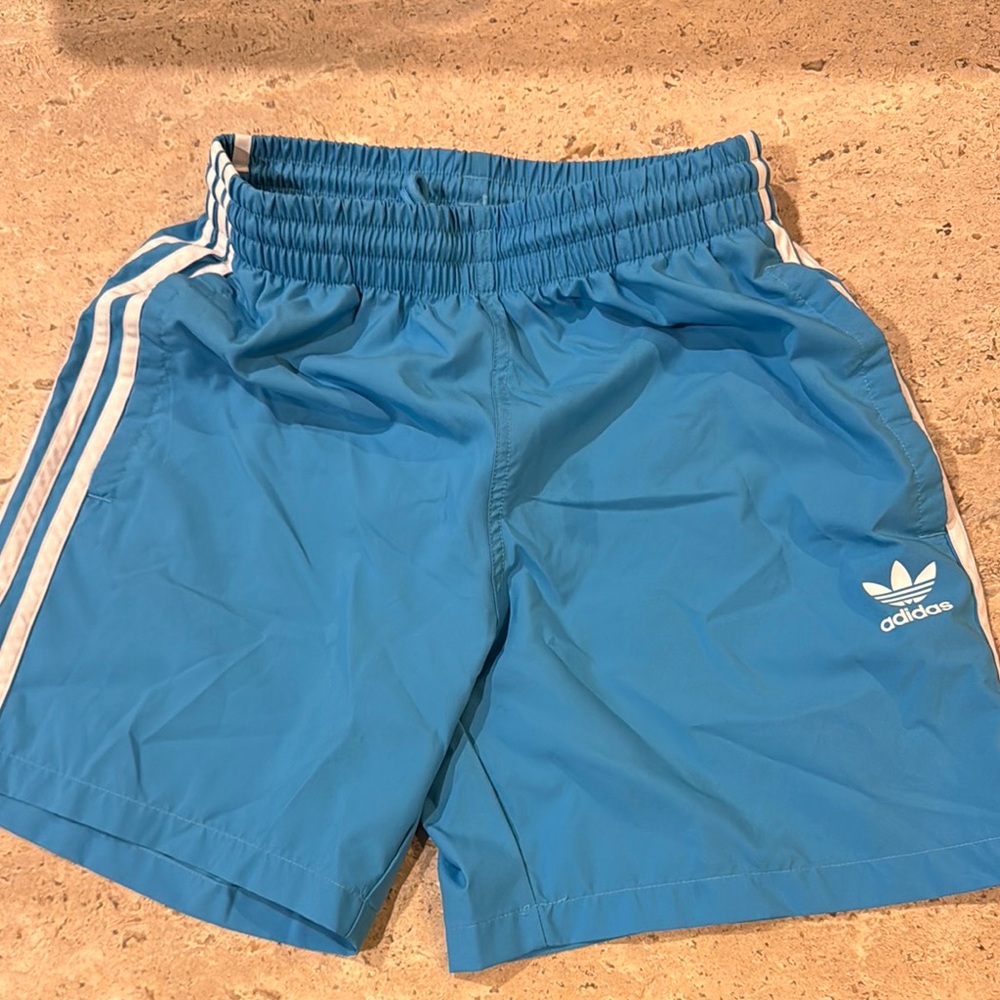 Adidas Blue and White Athletic Shorts with Signature Stripes